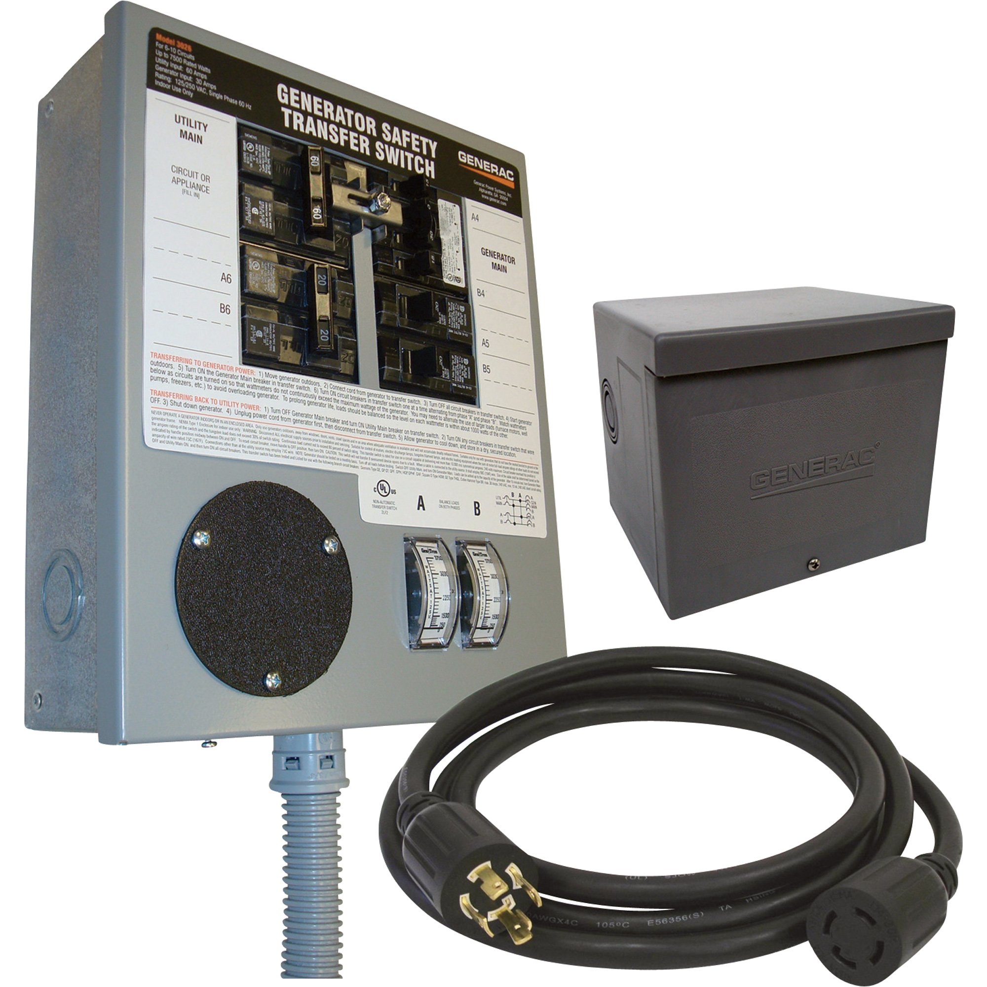 Generac Prewired Manual Transfer Switch — Expands to 10 Circuits, 30 Amps, Single Phase, Model# 6294